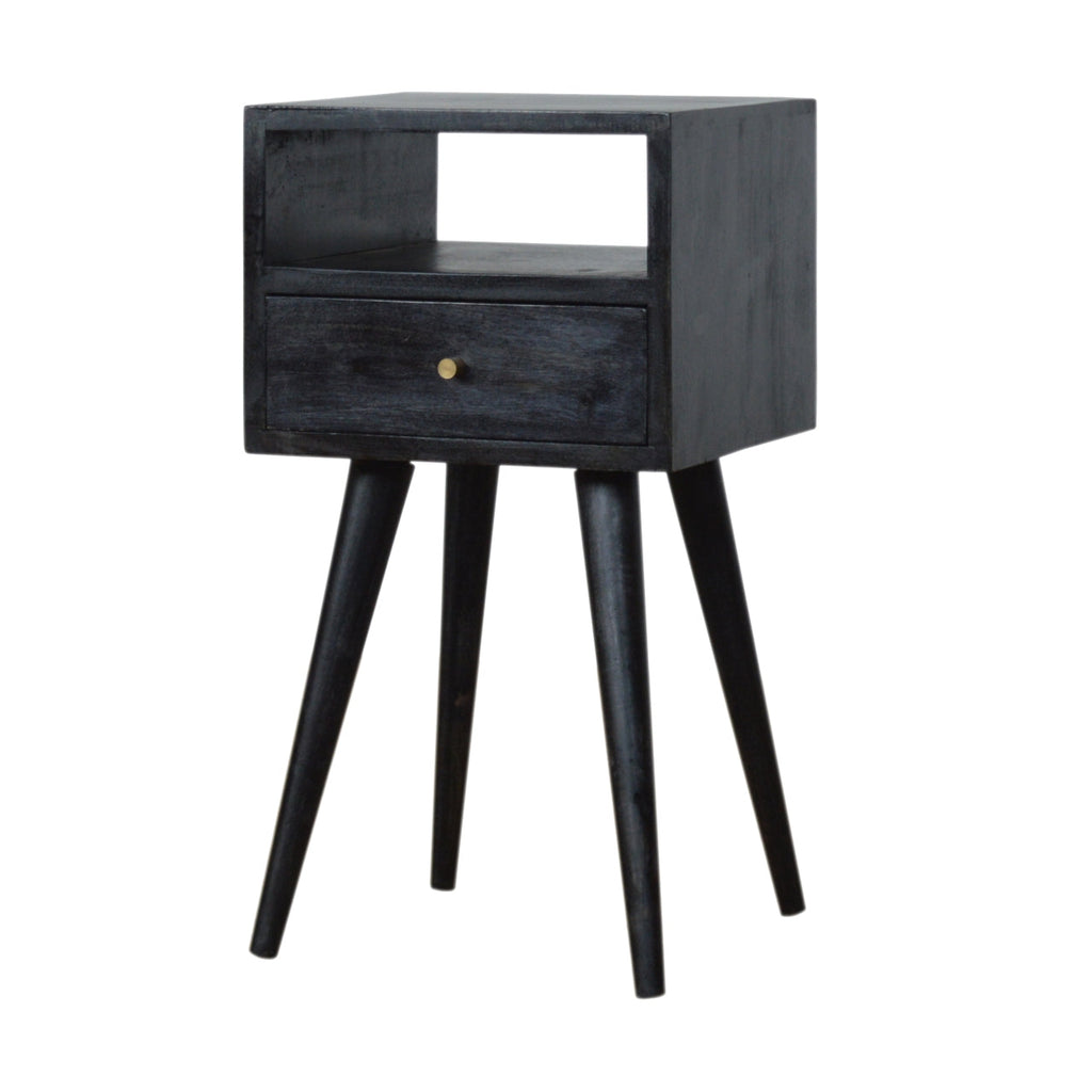 Solid Wood, Mini Nightstand, 1-Drawer, 1 Open-Slot, Ash
