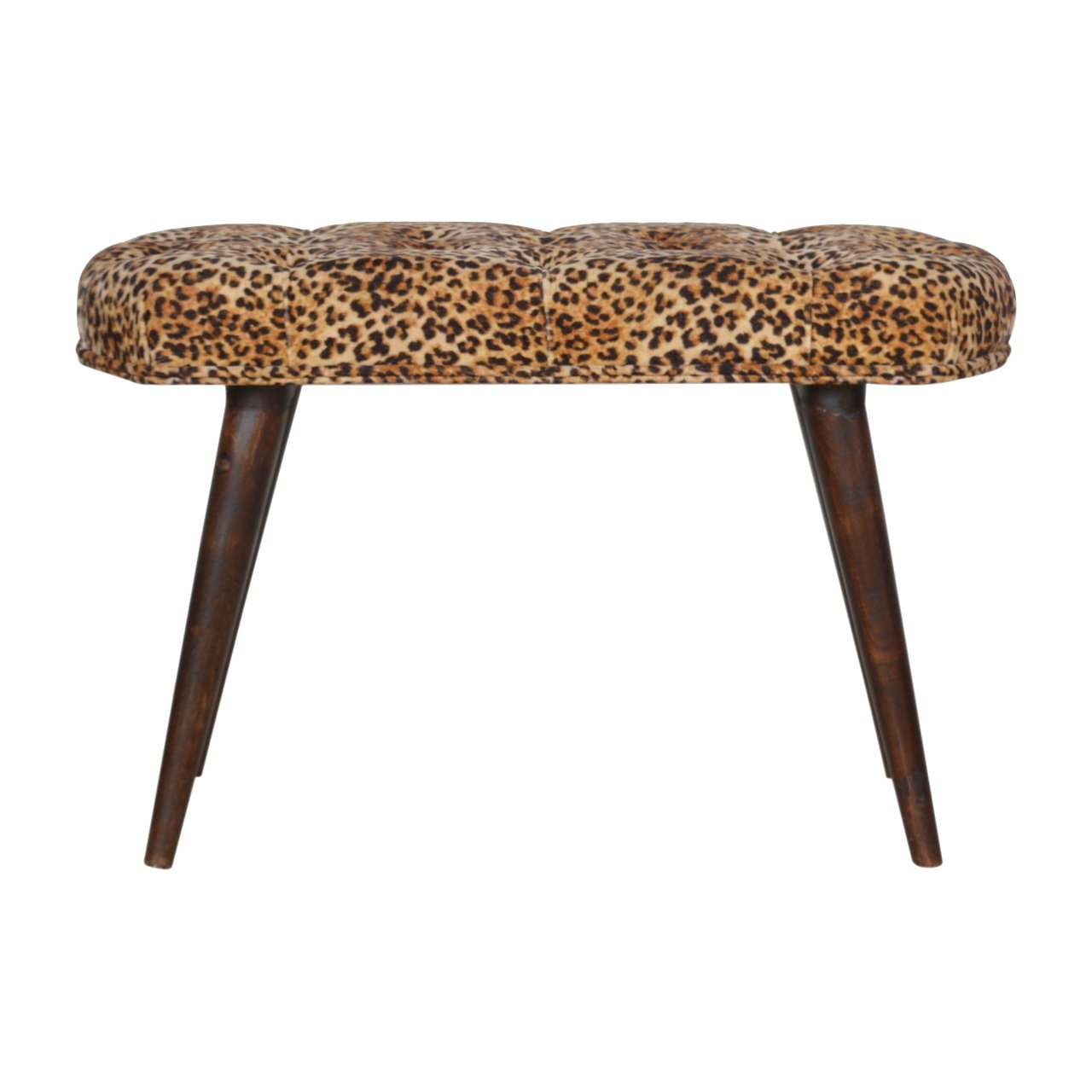 Solid Wood Leopard Print Deep Button Upholstered Bench
