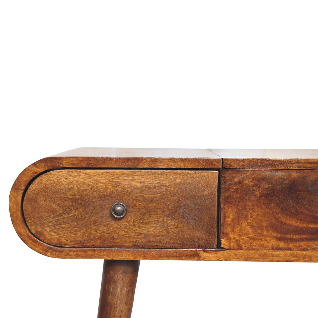 Chestnut Mirror Dressing Table, Nordic Legs, 2-Drawers, Compartments for Storage