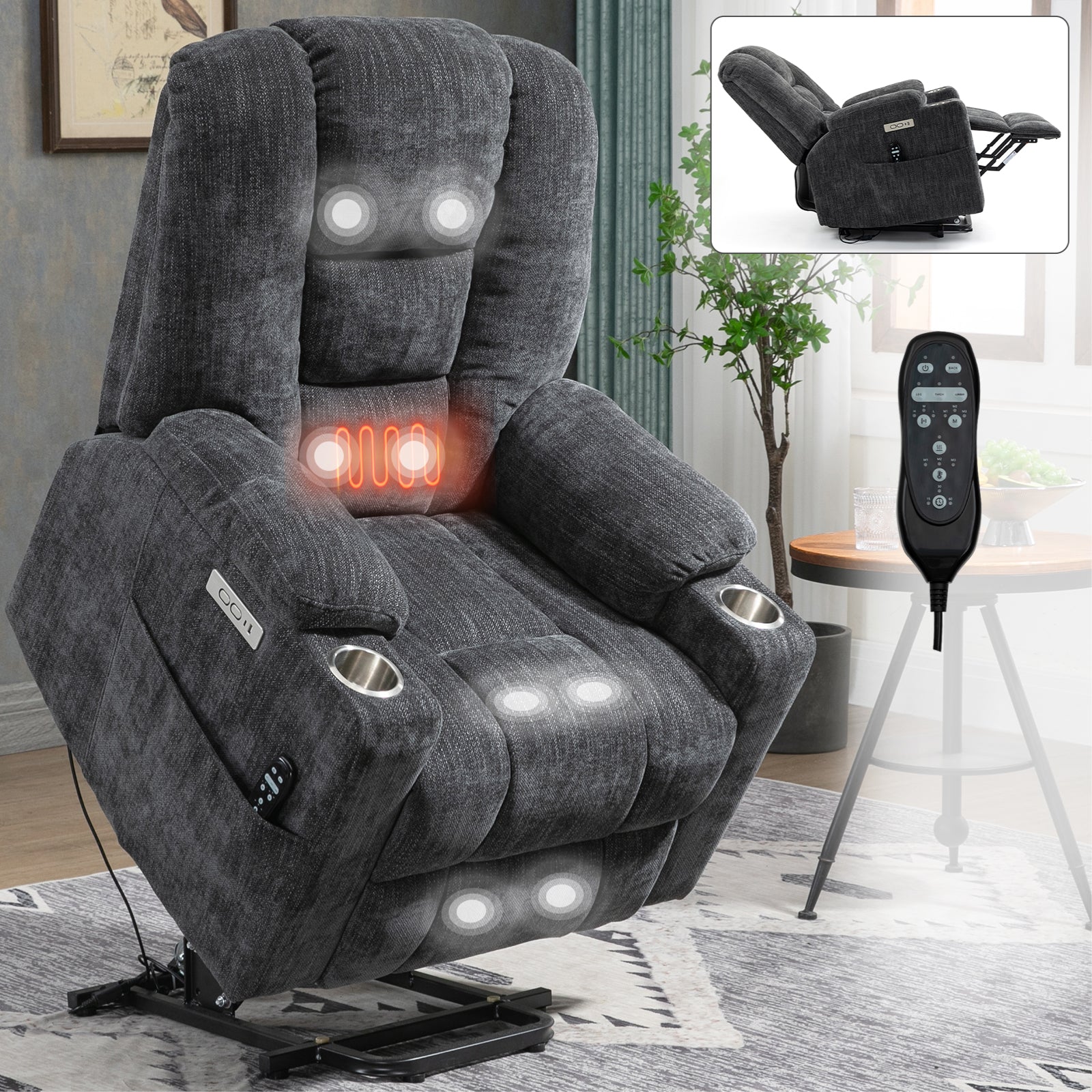 Large Power Lift Recliner Chair with Massage and Heat