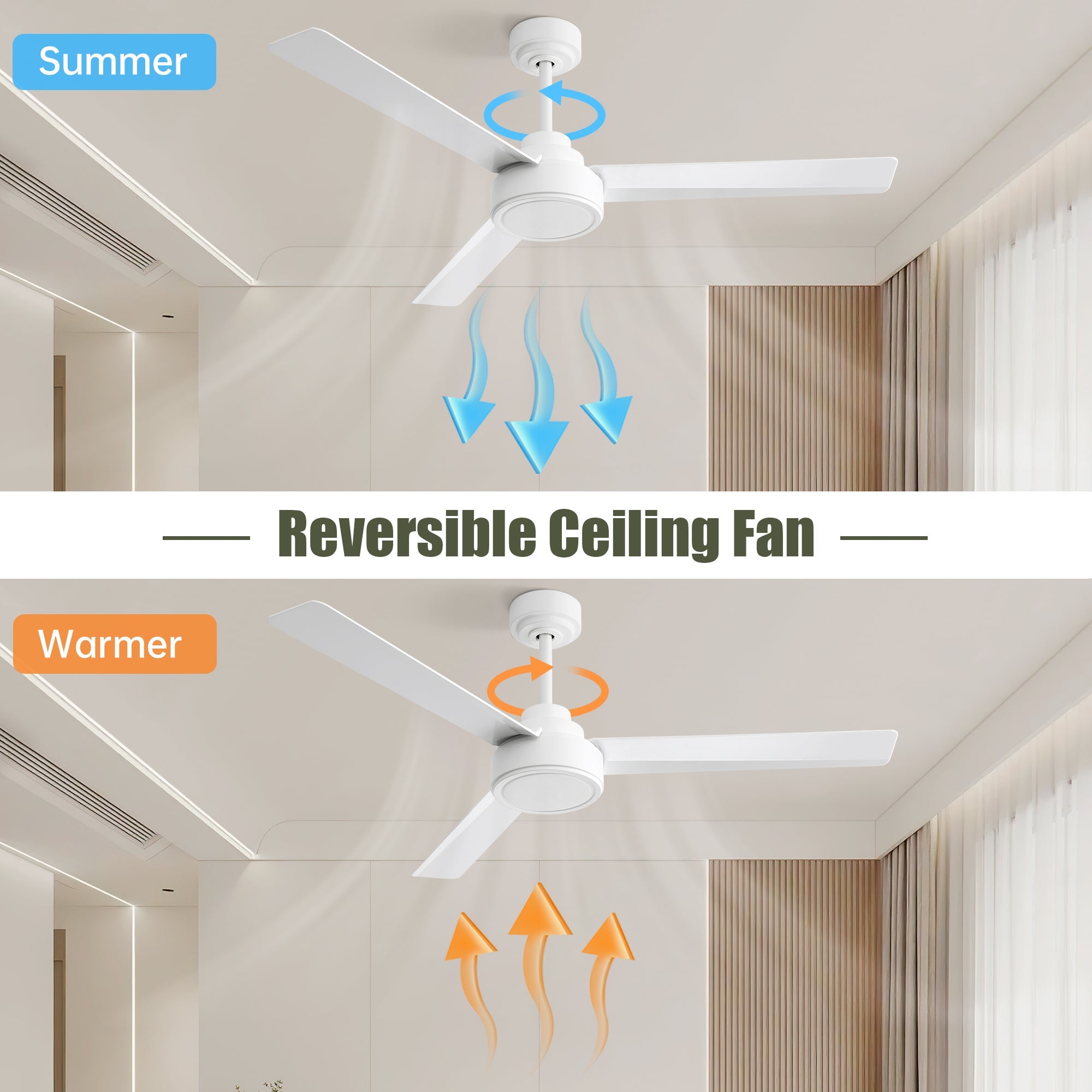 52" Ceiling Fan Without Light with Remote Control and Reversible DC Motor