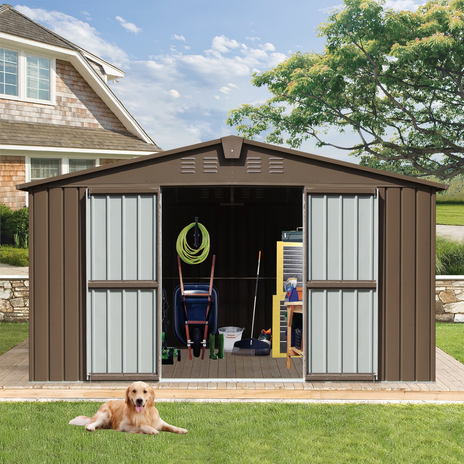 Backyard Storage Shed 11' x 12.5' with Galvanized Steel Frame & Windows