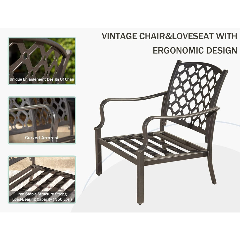 Outdoor 4-Piece Patio Conversation Set with Metal Dining Table and Chairs
