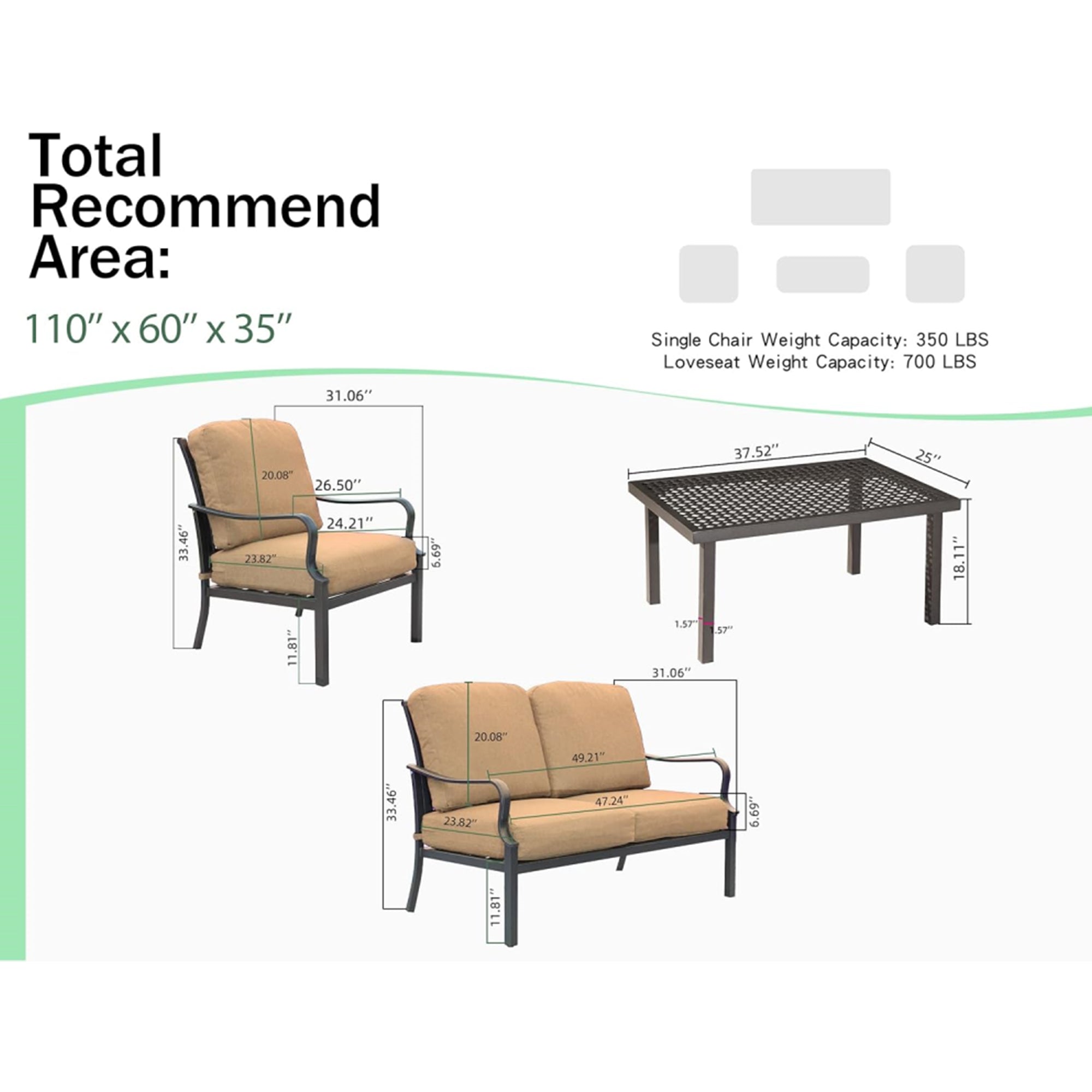Outdoor 4-Piece Patio Conversation Set with Metal Dining Table and Chairs