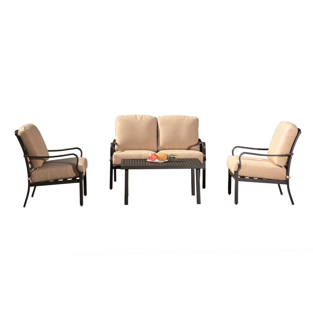 Outdoor 4-Piece Patio Conversation Set with Metal Dining Table and Chairs