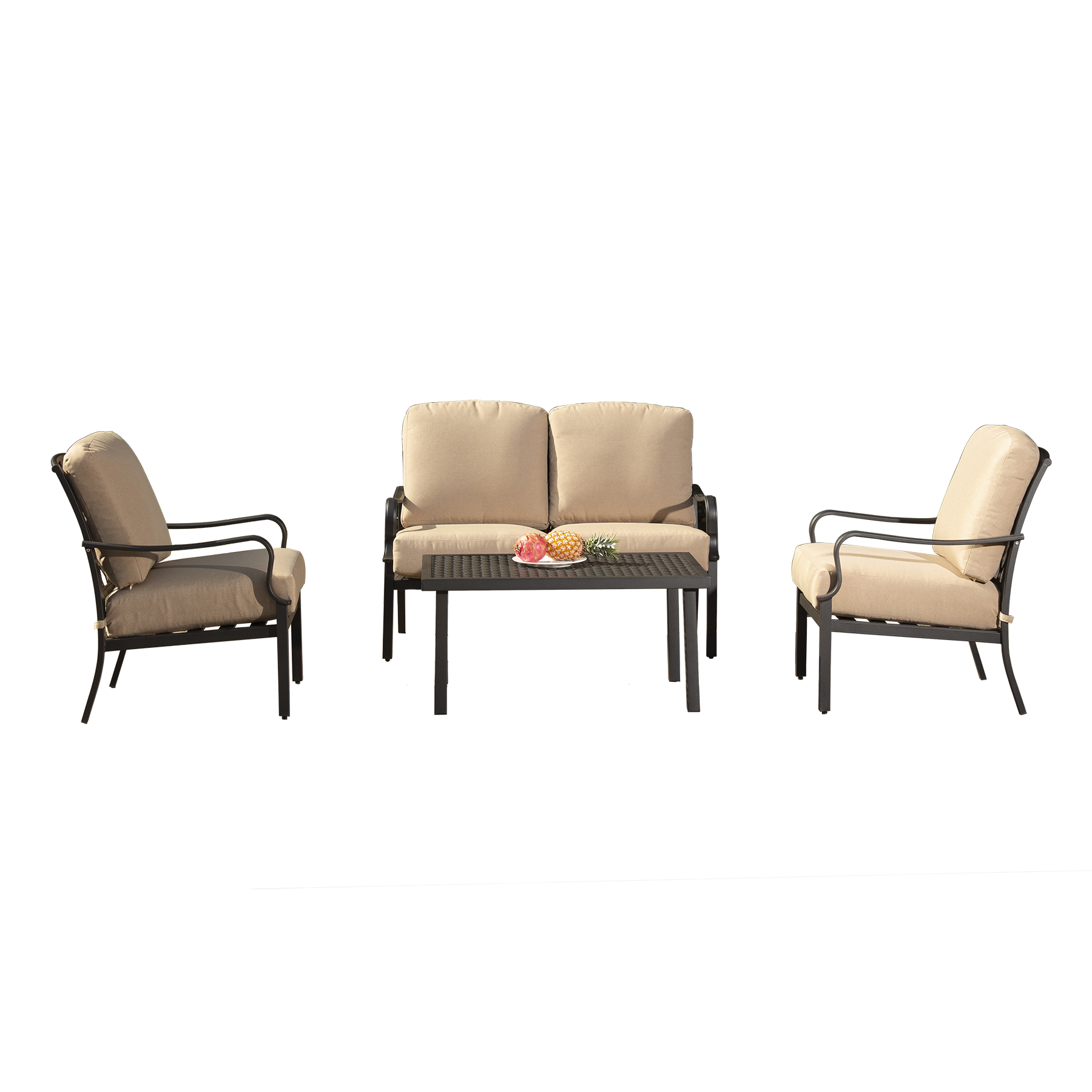 Outdoor 4-Piece Patio Conversation Set with Metal Dining Table and Chairs