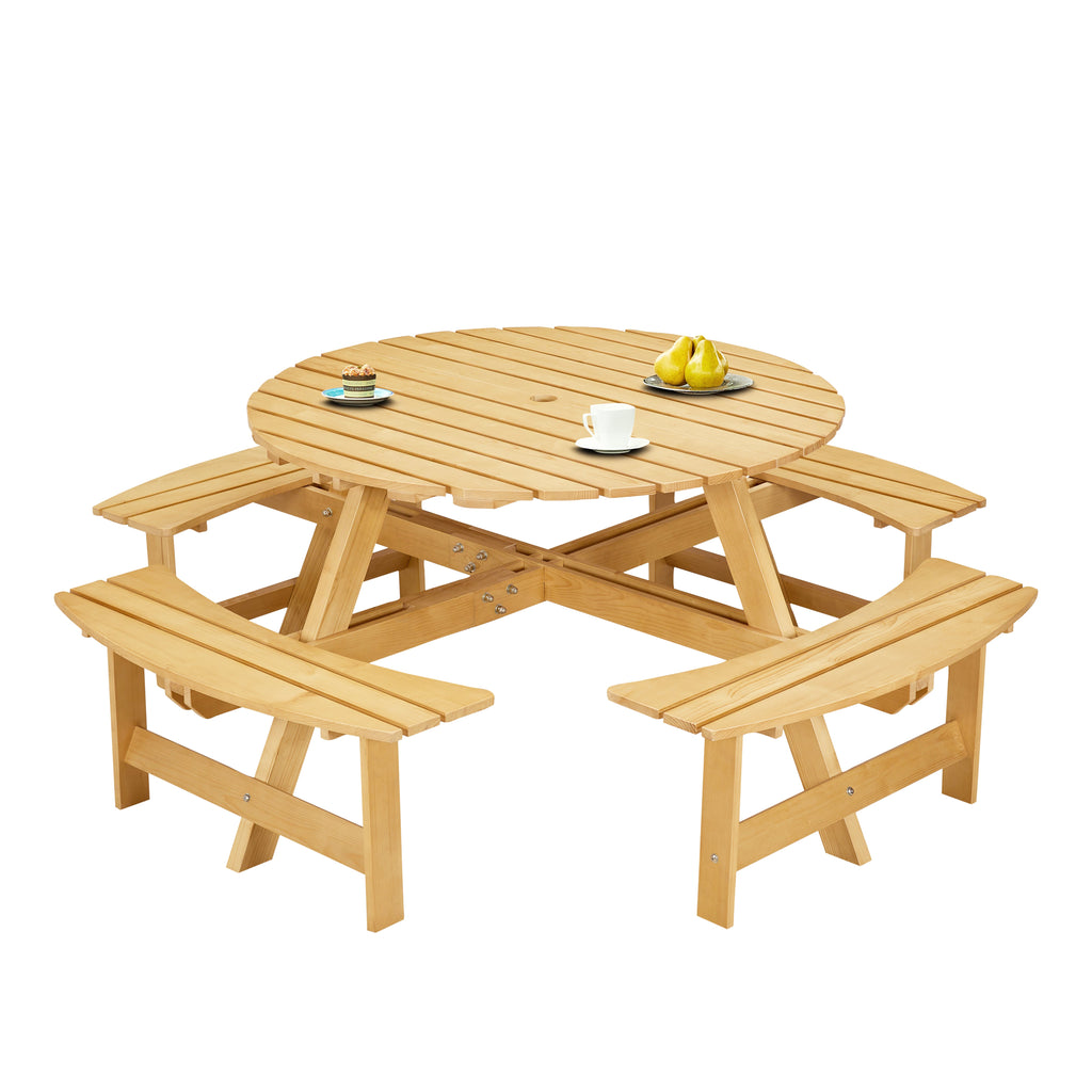 Outdoor 8 Person Picnic Table Set with Built-in Benches