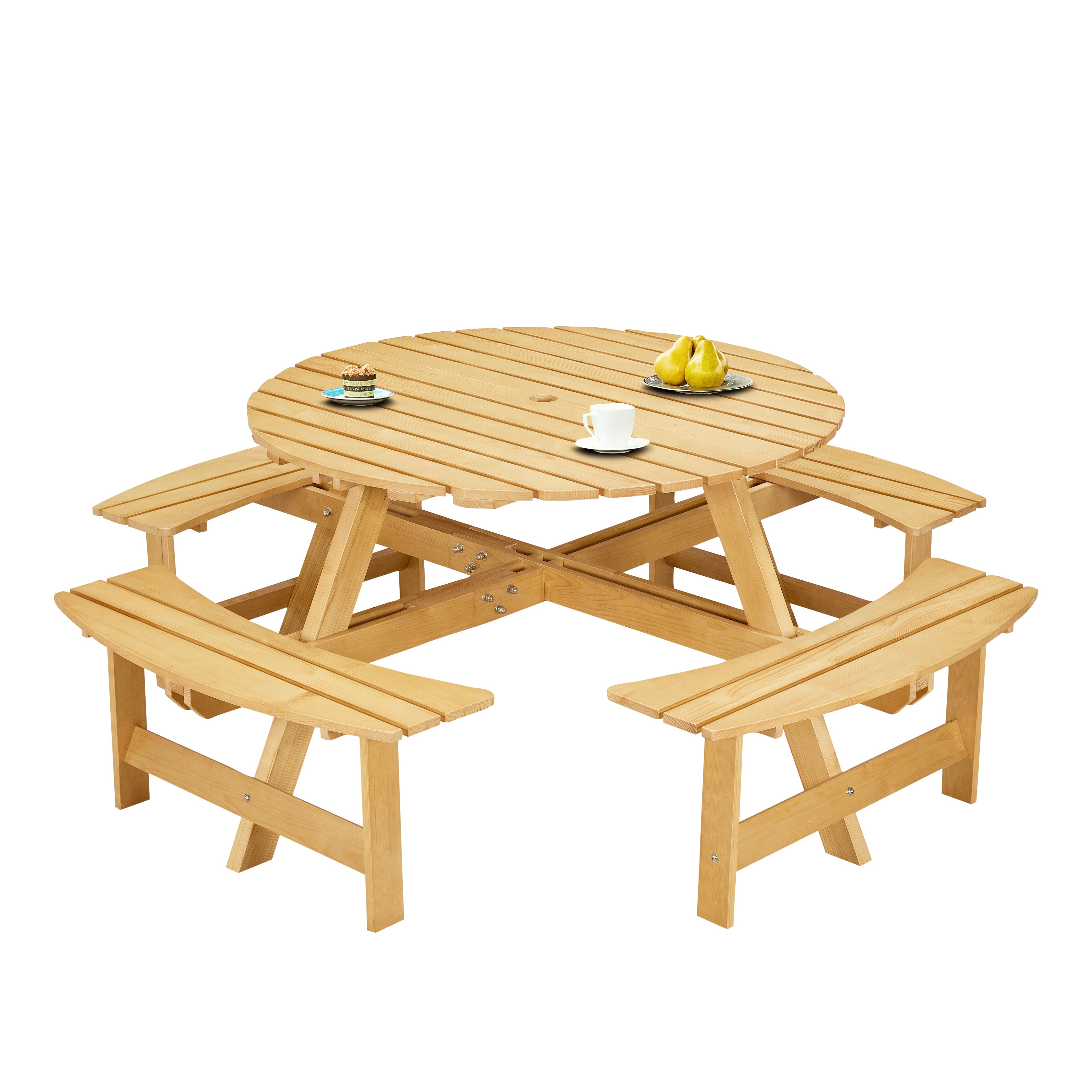 Outdoor 8 Person Picnic Table Set with Built-in Benches