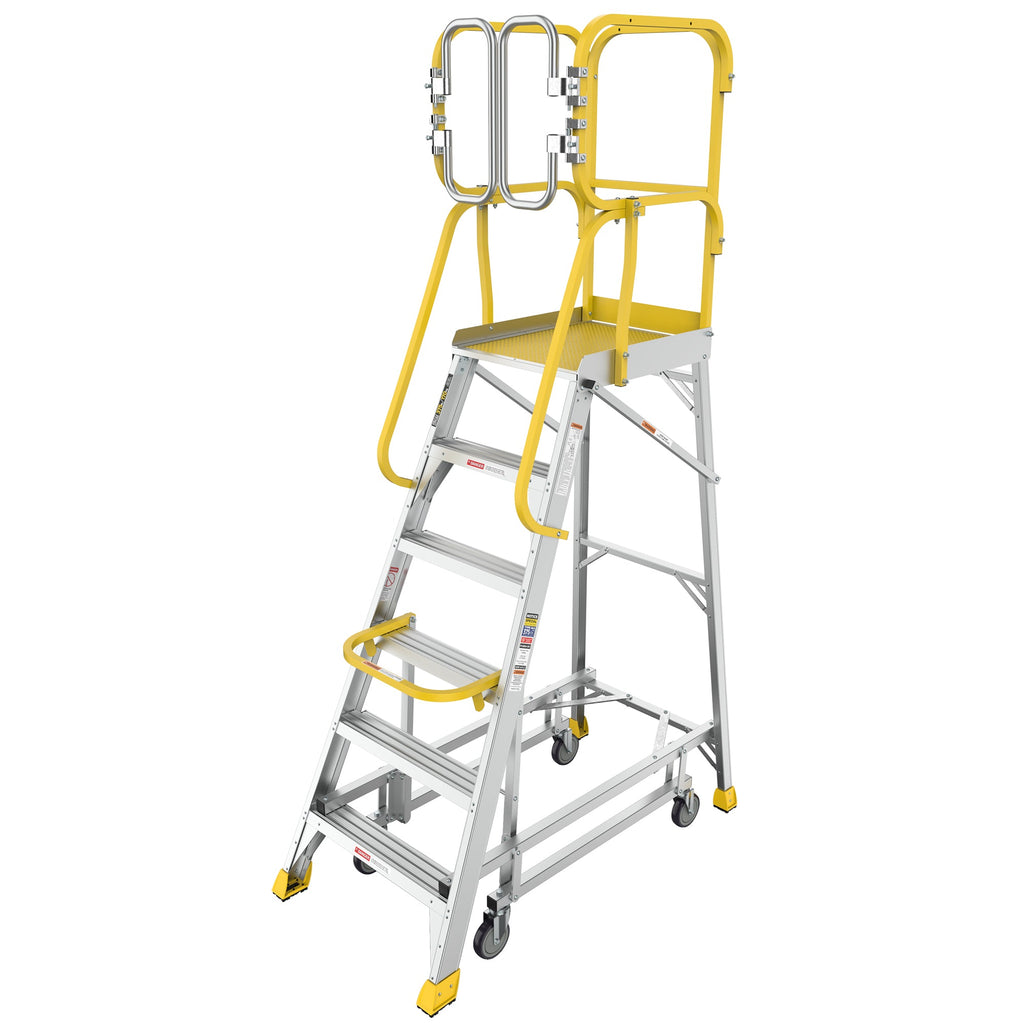 6 Step 375lbs Aluminum Rolling Platform Ladder