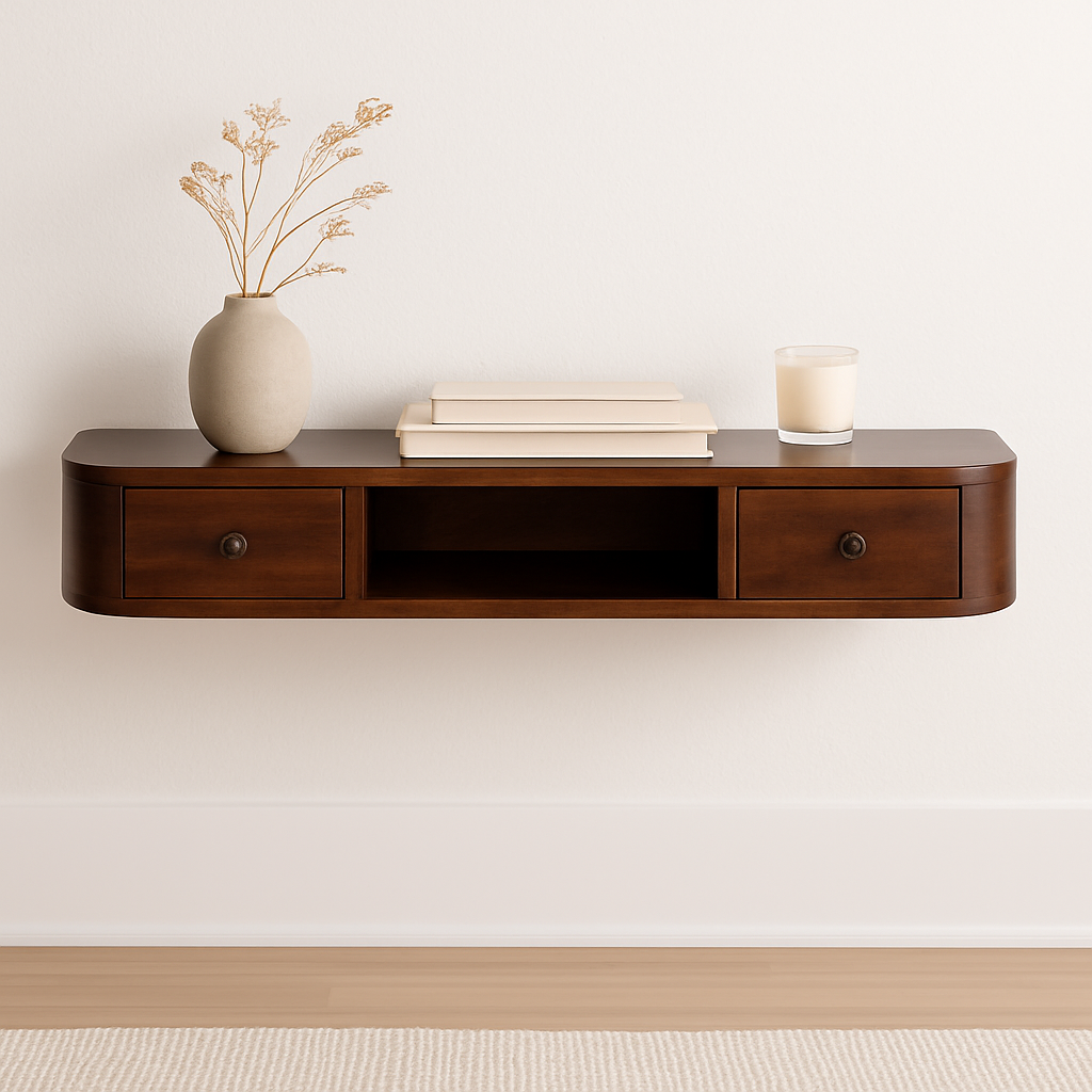 Solid Wood Lunar 2-Drawer Floating Console, 1 Open-slot