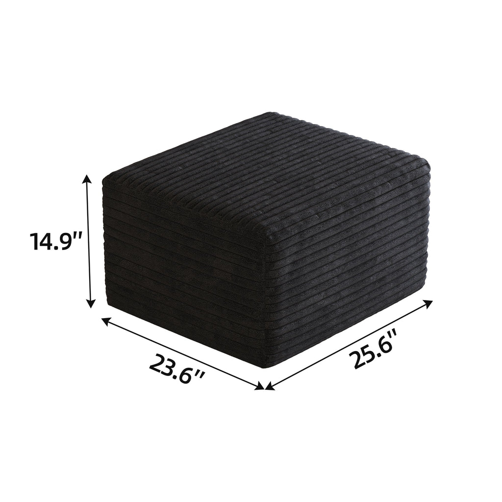 Black Plush Corduroy Sofa Ottoman - No Assembly Required