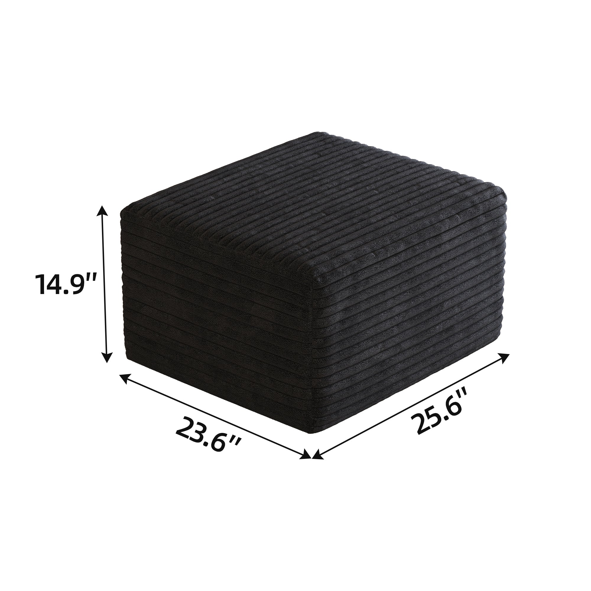 Black Plush Corduroy Sofa Ottoman - No Assembly Required