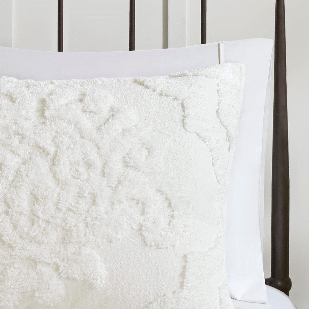 King/Cal King 3 Piece Tufted Cotton Chenille Damask Duvet Cover Set