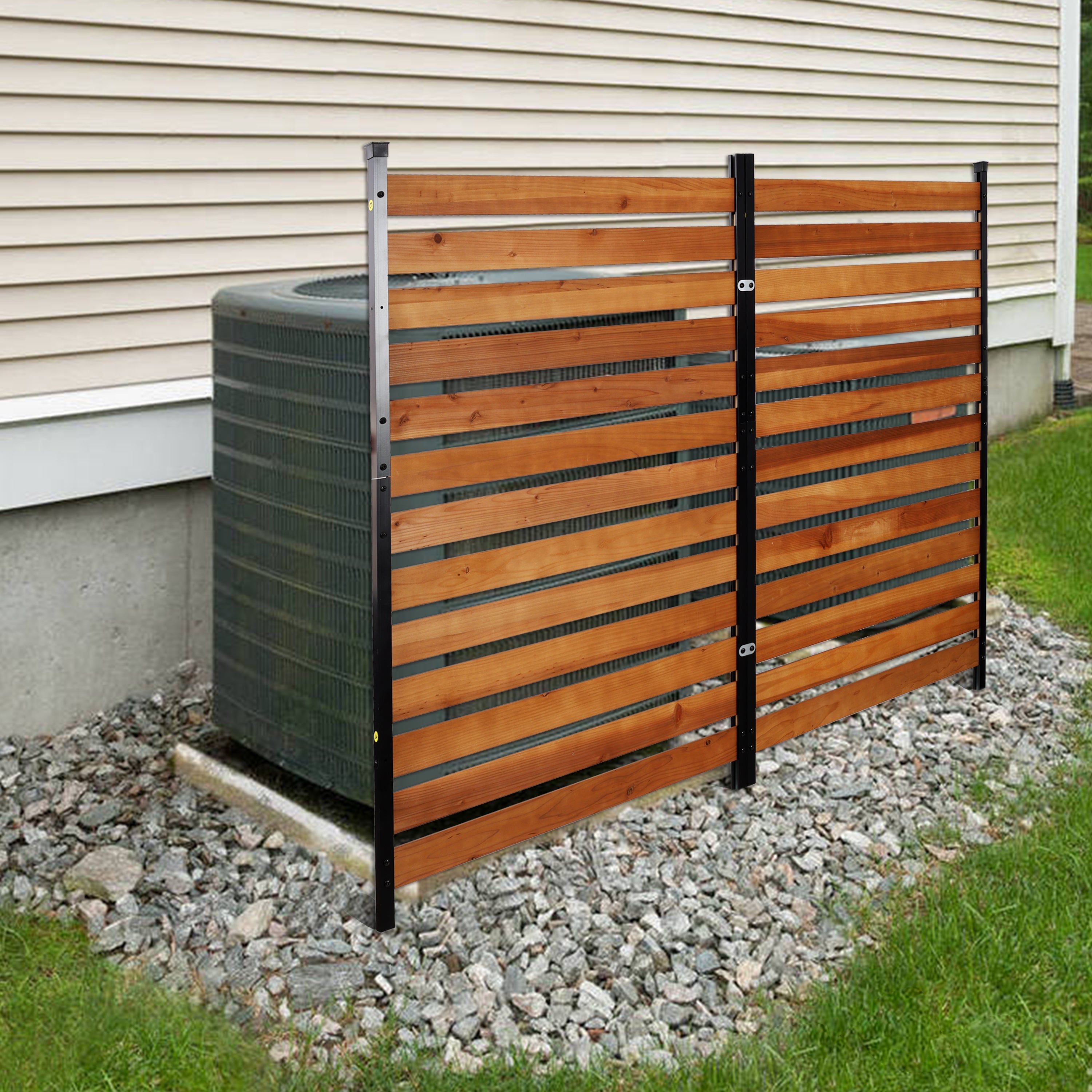 Air Conditioner Fence, 60in H x 38in W (2-Panel) Wood Fence Panels with Metal Stakes