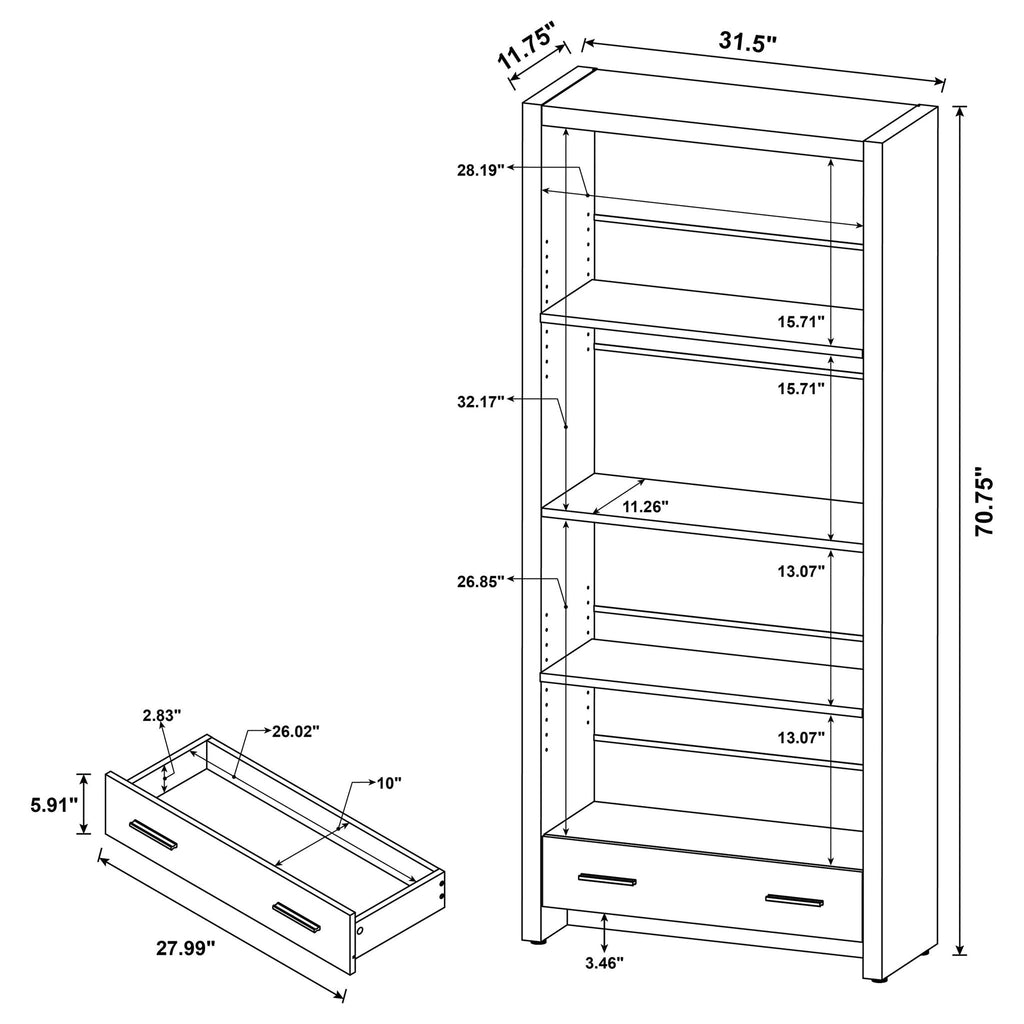 Maureen - 5 Shelf Bookcase With Drawer - Cappuccino
