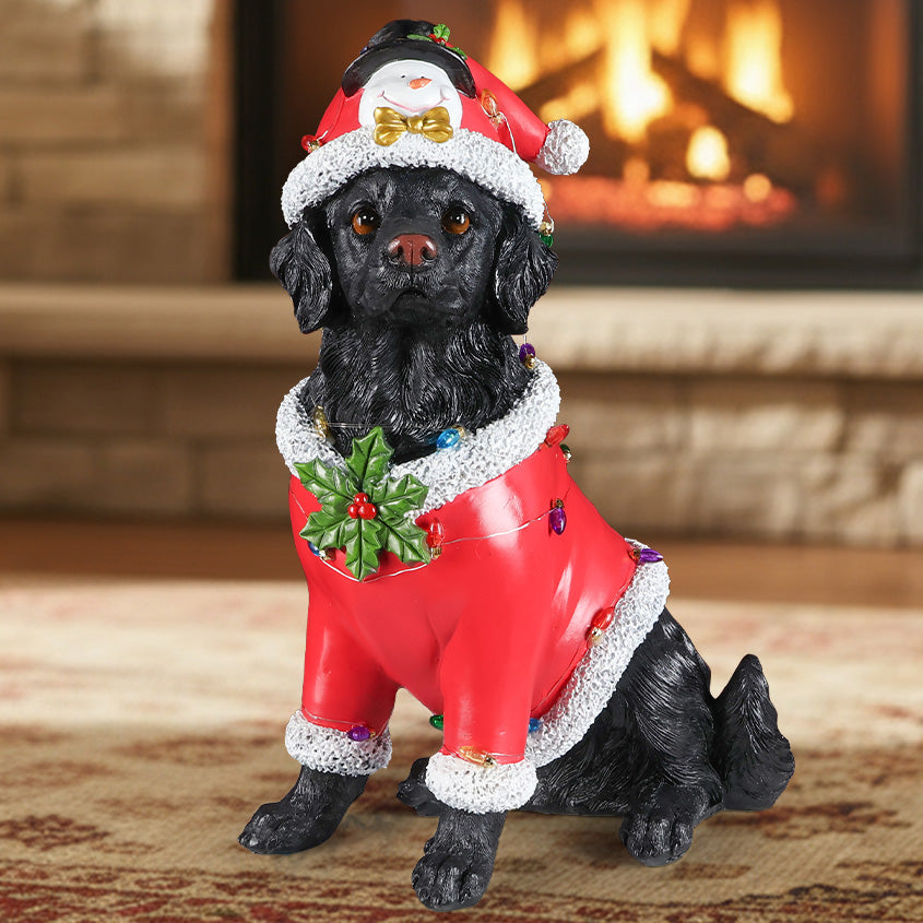 Christmas Dog Statue - Holiday Dog Figurine