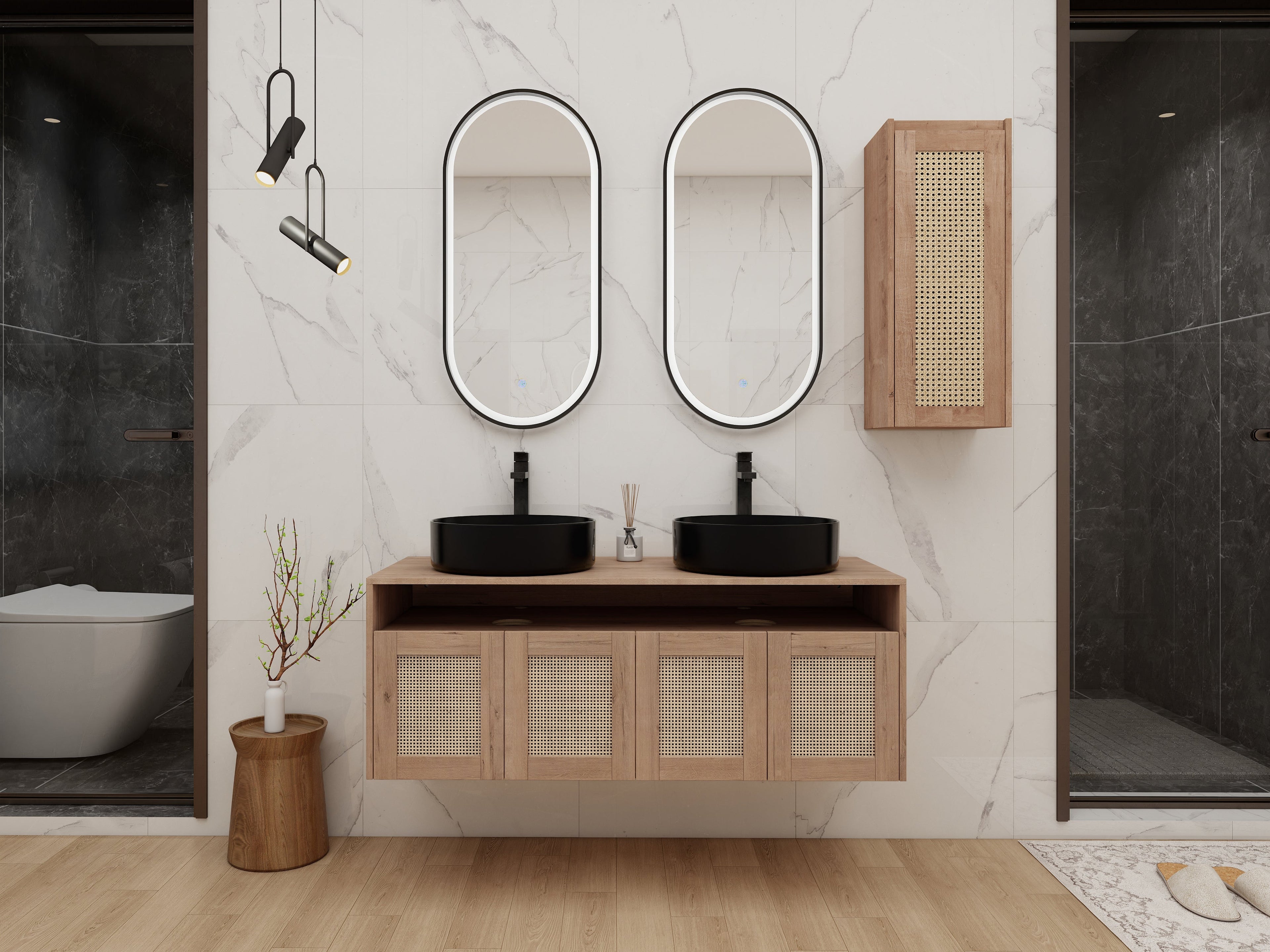 48" Bathroom Vanity with Ceramic Art Sink and Side Cabinet