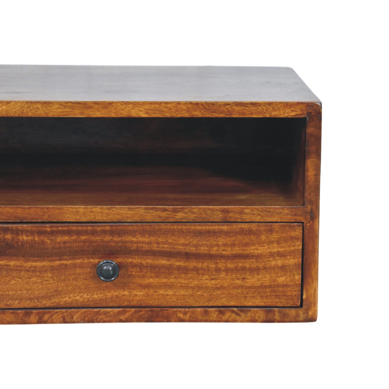 Solid Wood Lunar Wall-Mounted Media Unit, 2-Drawers, Chestnut