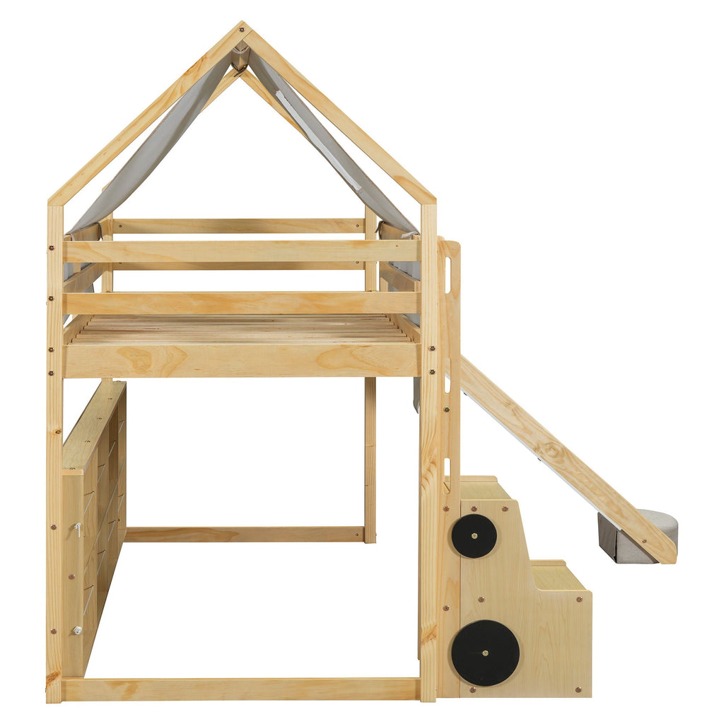 Loft Bed With House Shaped Frame And Tent