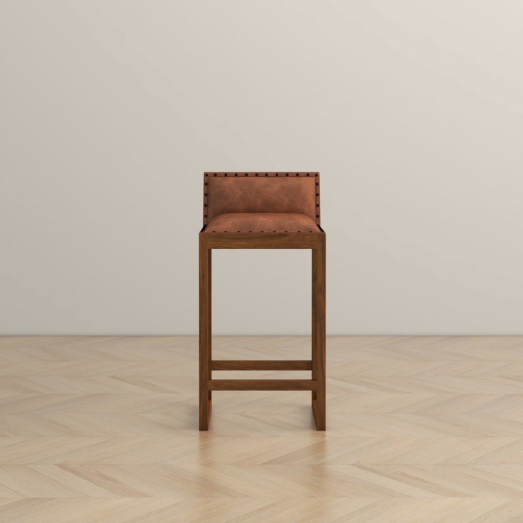Gavin Mid-Century Modern 25'' Solid Wood Genuine Leather Counter Stool