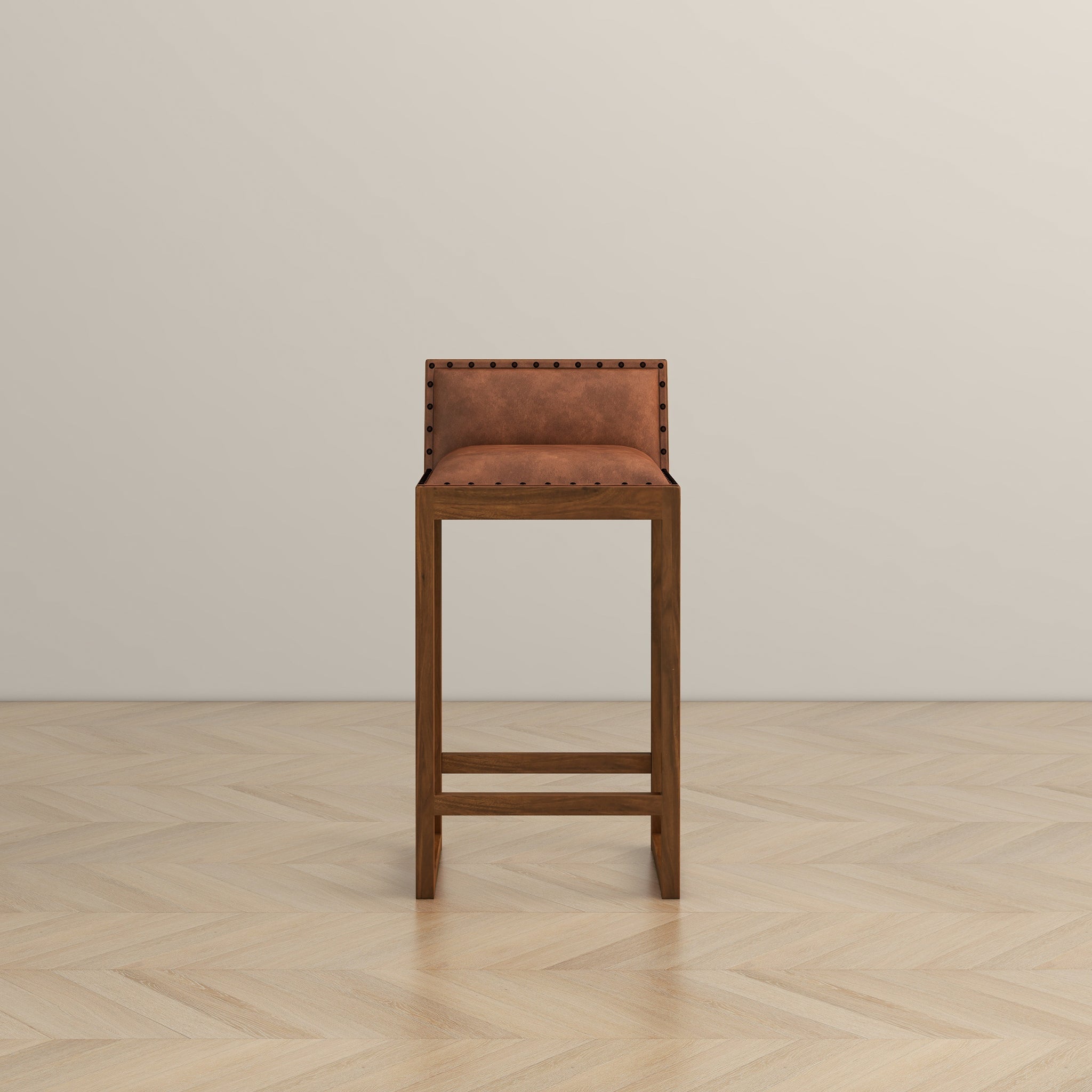 Gavin Mid-Century Modern 25'' Solid Wood Genuine Leather Counter Stool