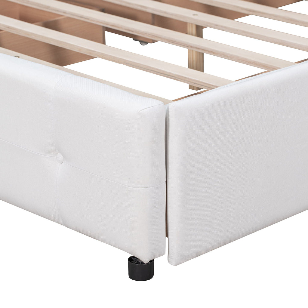 Upholstered Platform Bed With Classic Headboard And Drawers, No Box Spring Needed