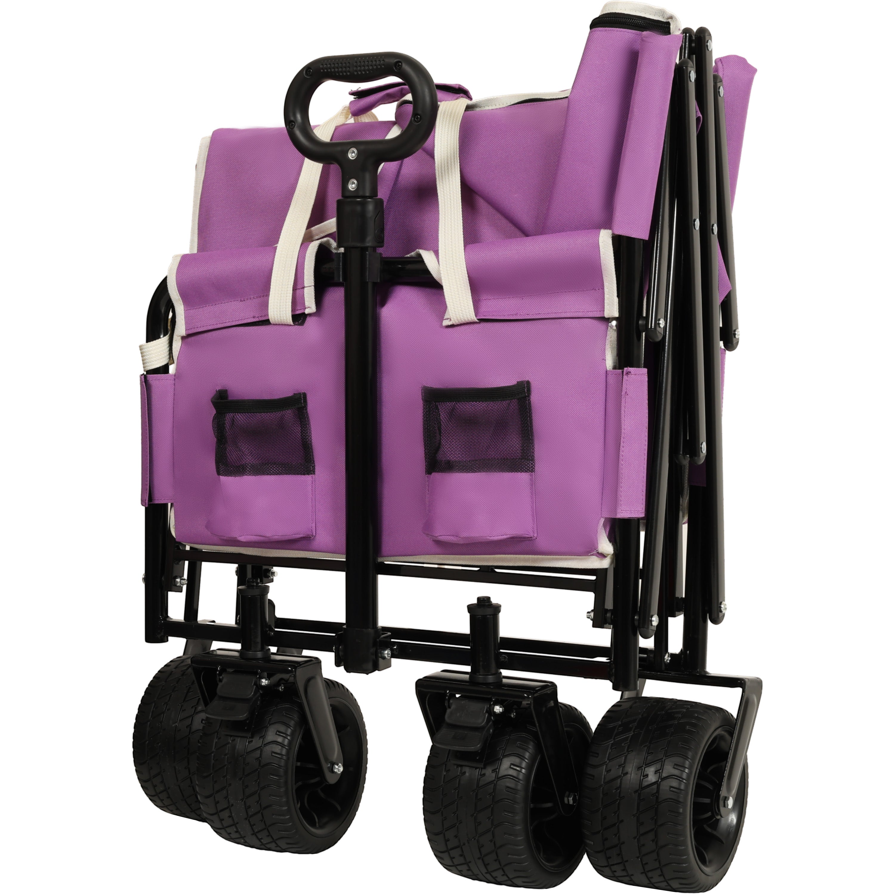 3-in-1 Folding Wagon Cart with Bench Seat & Storage