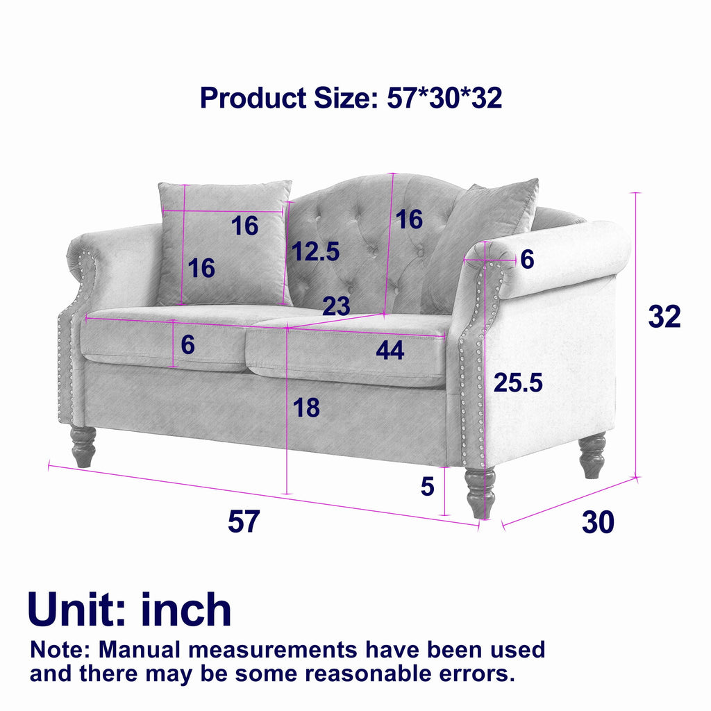 2 Seater Chesterfield Sofa With Rolled Arms And Nailhead Trim For Living Room