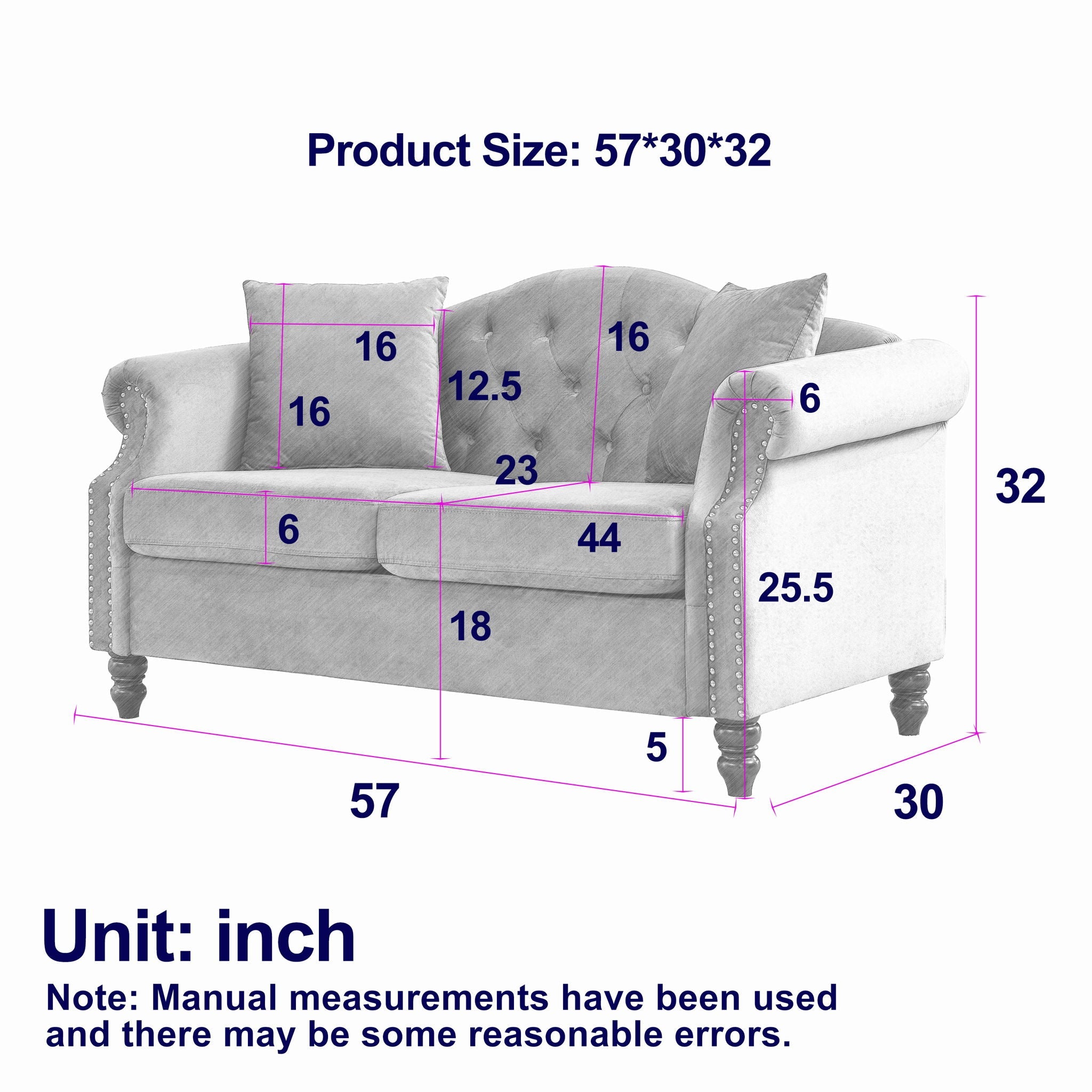 2 Seater Chesterfield Sofa With Rolled Arms And Nailhead Trim For Living Room