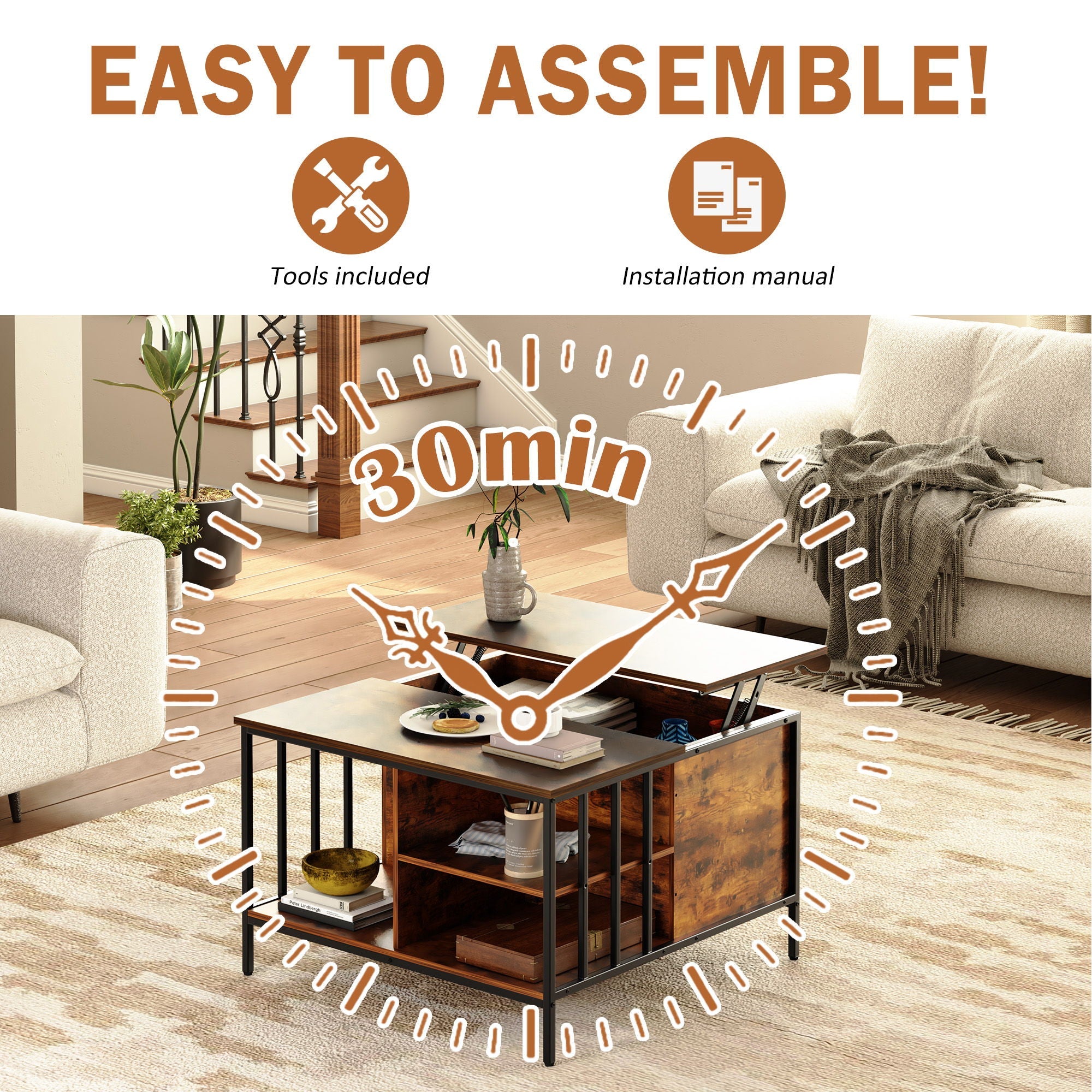 Lift Top Coffee Table With Storage Adjustable Height - Black