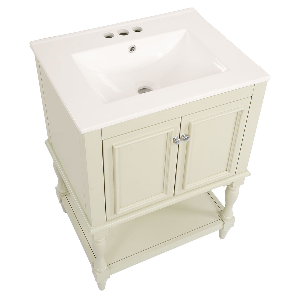 Modern Bathroom Vanity With Sink, Rectangular Cabinet With Open Shelf And Closed Storage