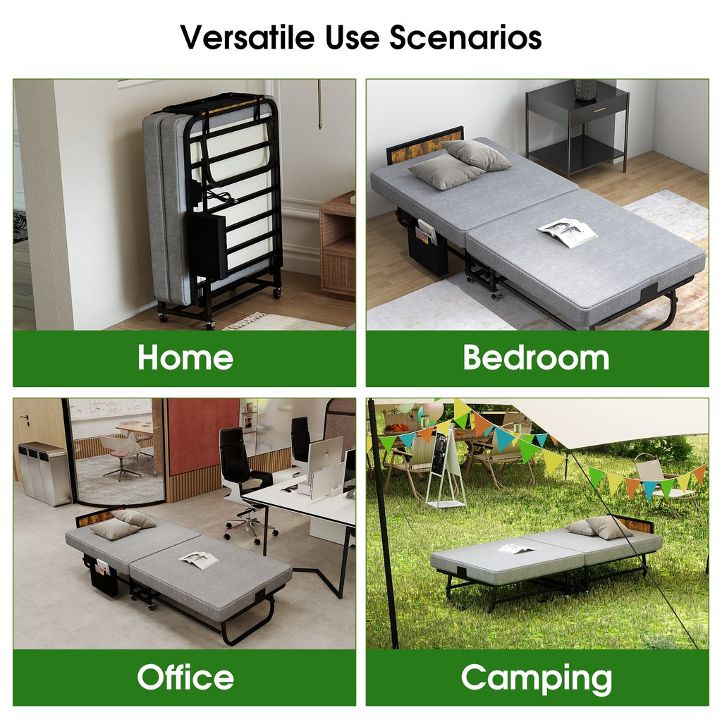 78"×31" Folding Bed with Headboard & USB Charging Station