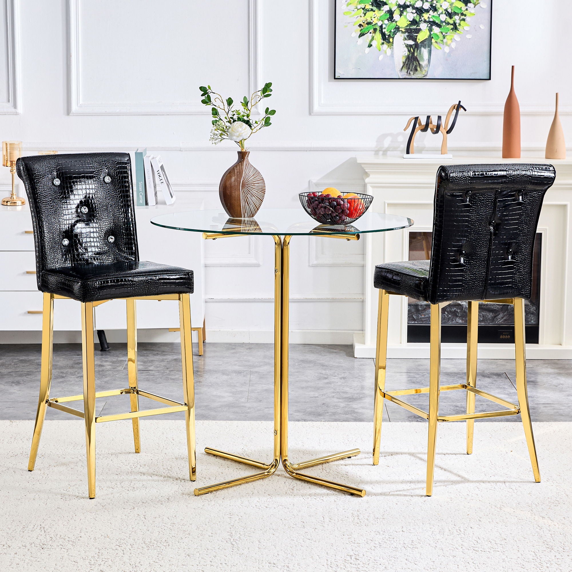 Bar Chairs With Crystal Clasp Design (Set of 2)