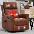 Red Genuine Leather Heat Massage Manual Recliner Chair