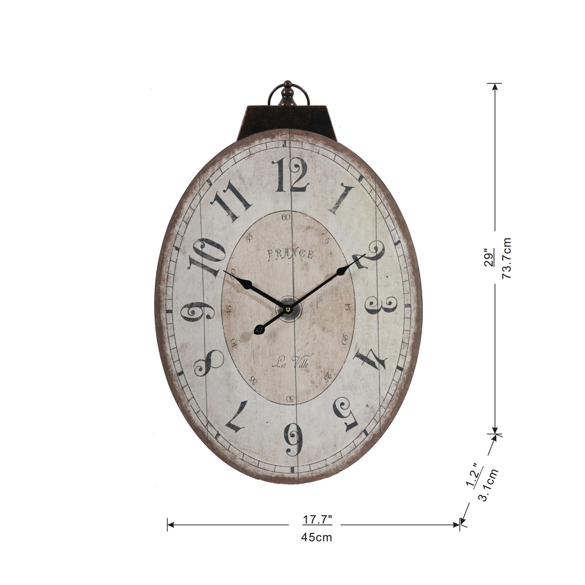 Antique Oval Wall Clock, Traditional Vintage Home Decor Clock - Ivory