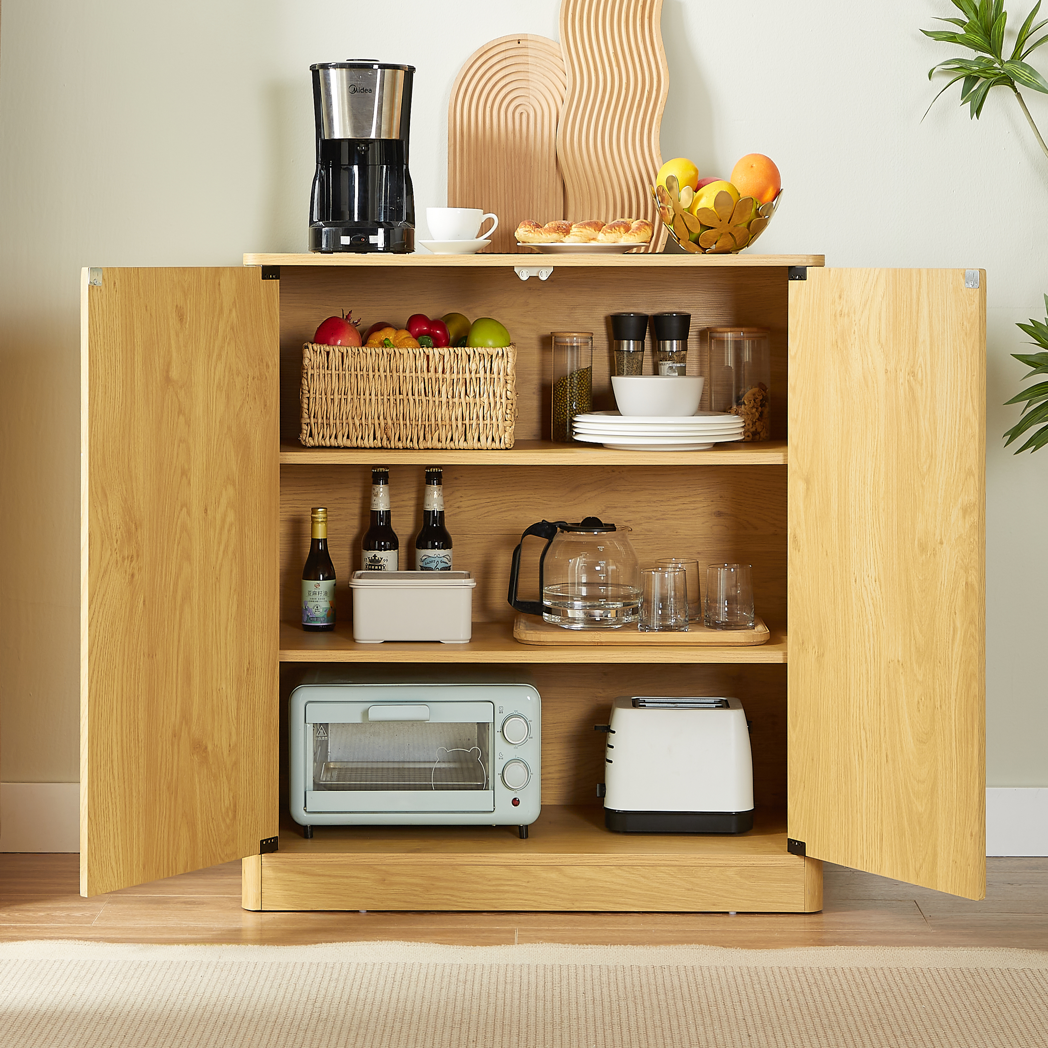 34.3" Modern Wavy Sideboard with Curved Contour Design