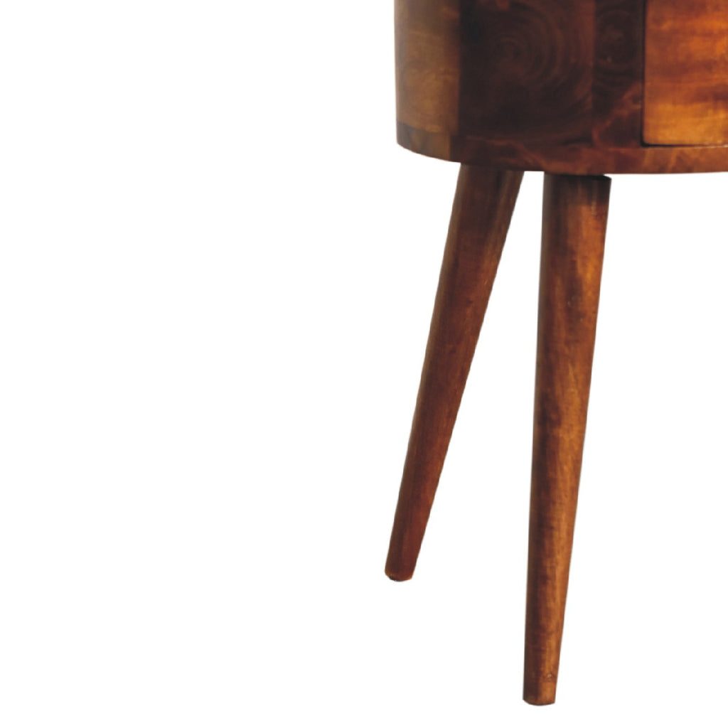 Solid Wood Mini Chestnut Rounded Nightstand, 2-Drawers, Nordic Legs