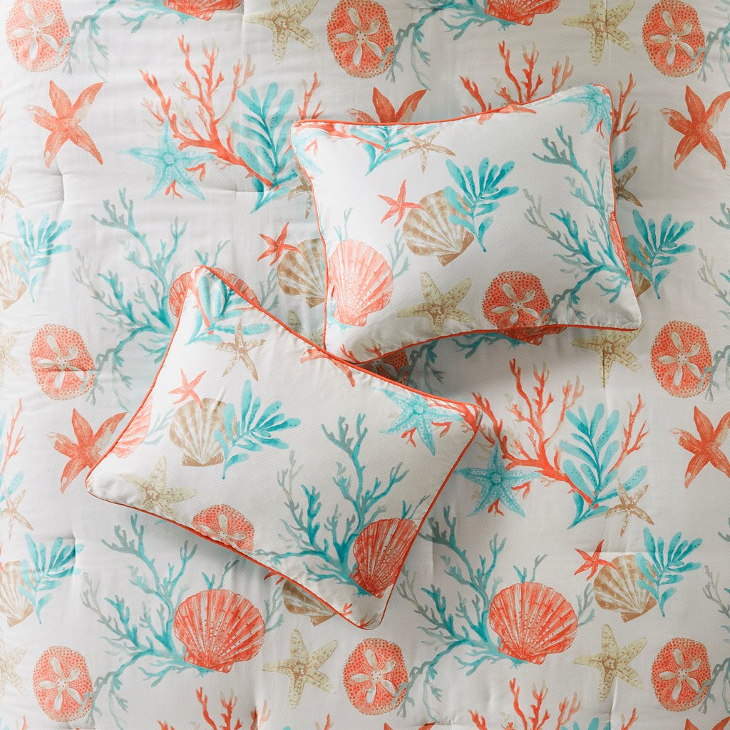 7 Piece Cotton Sateen Comforter Set Coral Queen