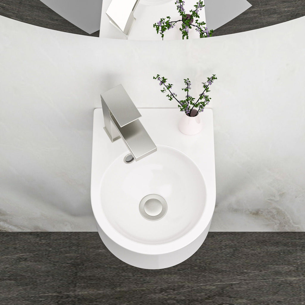 Modern Rectangle Wall Mount Bathroom Sink With Single Faucet Hole - White