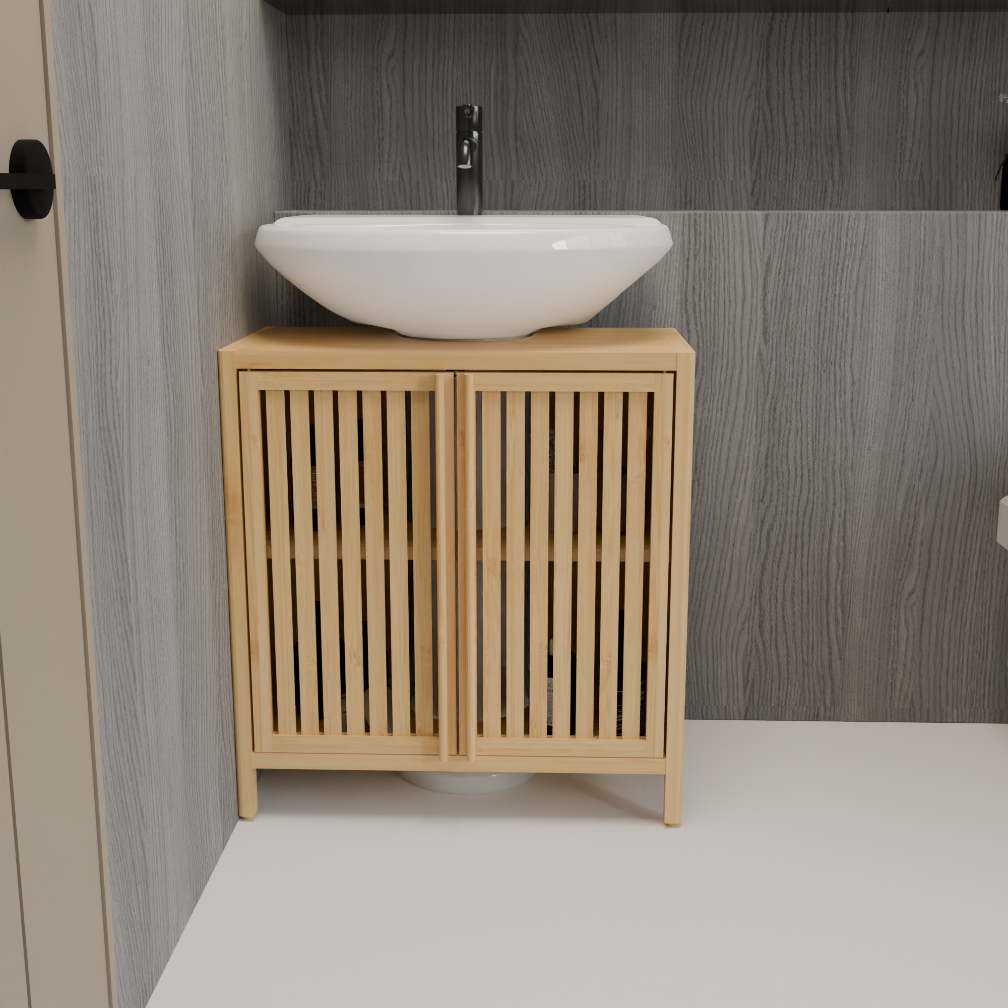 Natural Bamboo Large Capacity Basin Cabinet