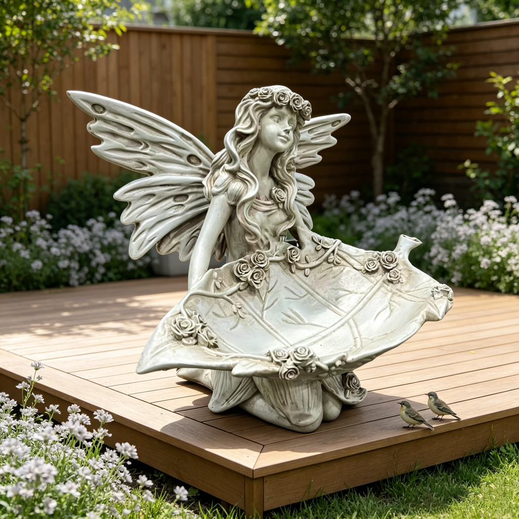 12.80" High Garden Fairy Figurine with Leaf Tray