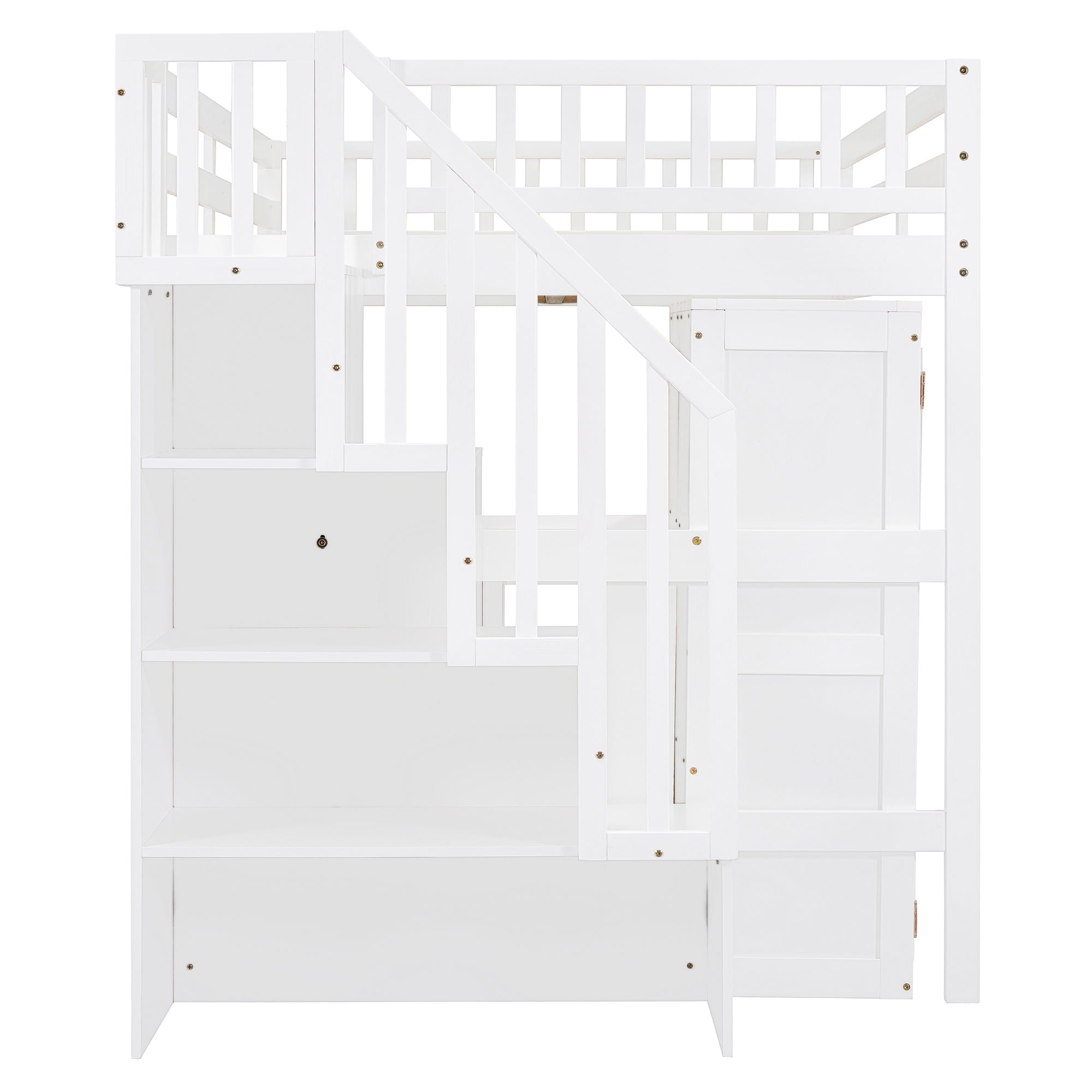 Loft Bed With Stairs, Bookshelf, Drawers, Desk & Wardrobe, Space Saving Multifunctional Furniture