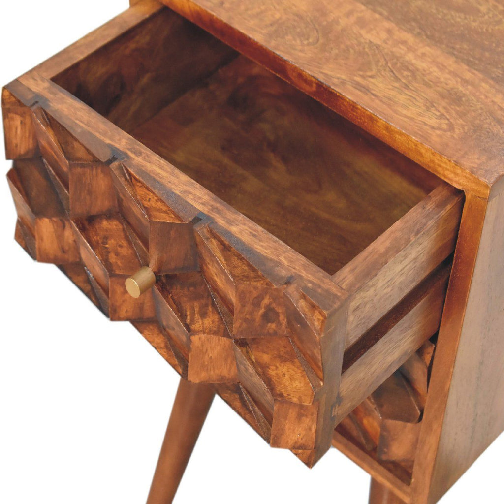 Mini Cube Carved 2 Drawer Nightstand