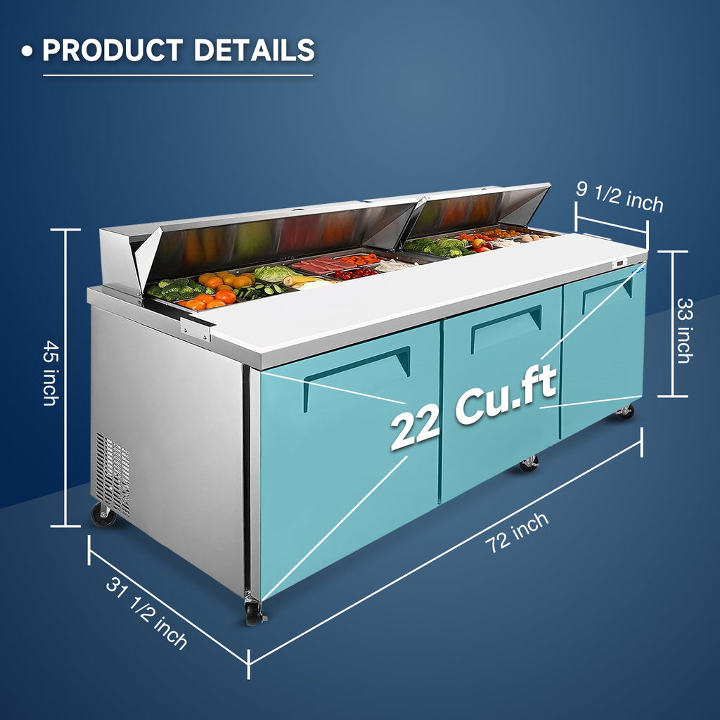Orikool 72 IN Commercial Refrigerators Sandwich & Salad Prep Table