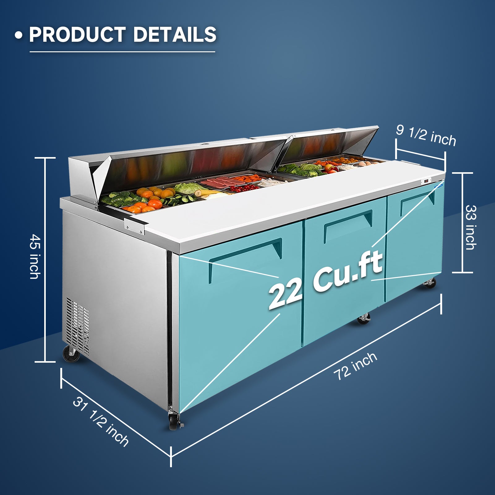 Orikool 72 IN Commercial Refrigerators Sandwich & Salad Prep Table