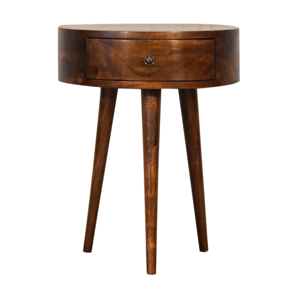 Solid Wood Chestnut Semi Circle Nightstand, 1-Drawer, Nordic Legs