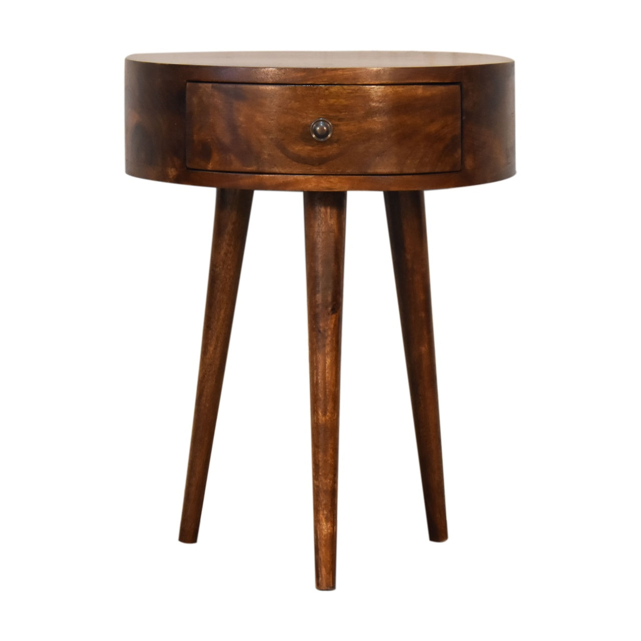Solid Wood Chestnut Semi Circle Nightstand, 1-Drawer, Nordic Legs