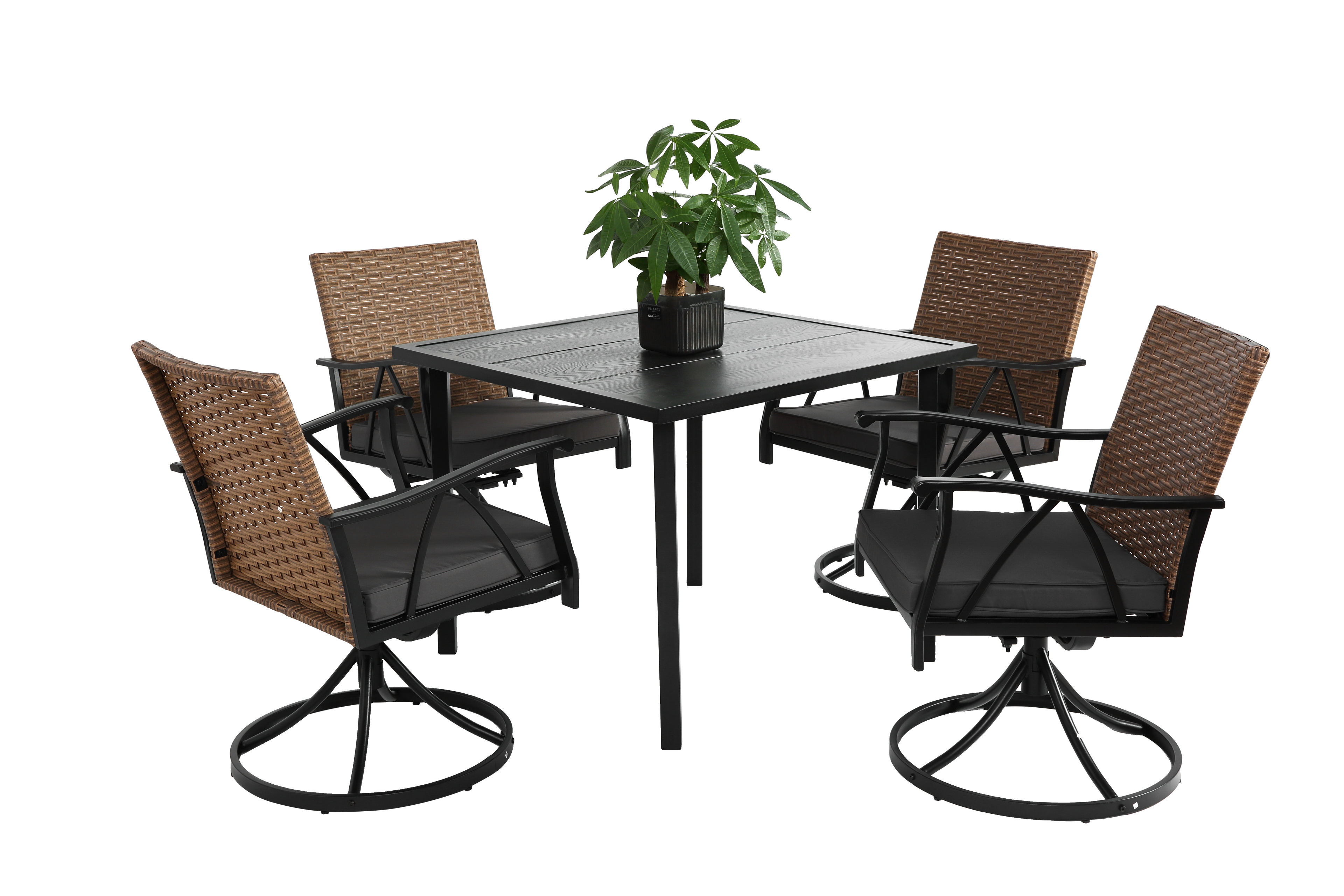 5 Piece Patio Dining Set for 4 with Swivel Rocker Chairs and Steel Table Top