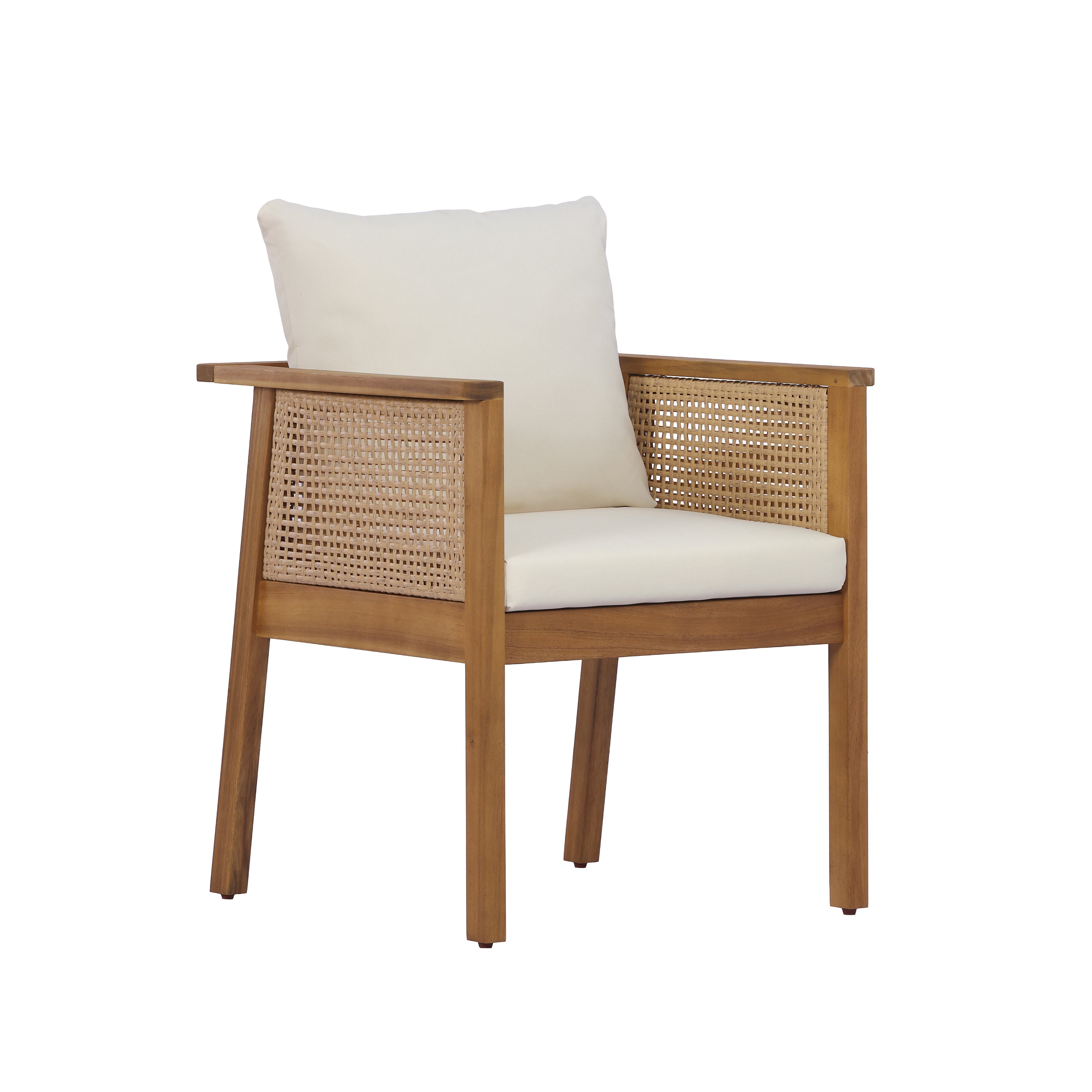 7-Piece Acacia Wood Outdoor Dining Set with Cream Cushions and Natural Wicker
