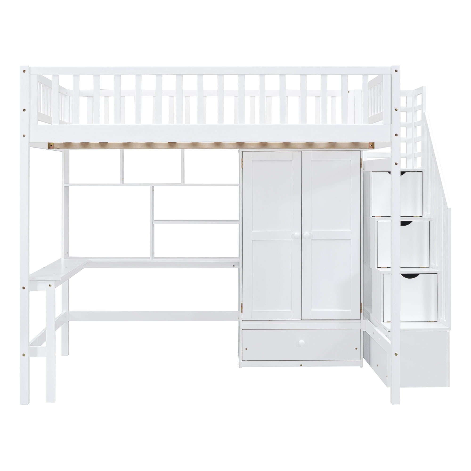 Loft Bed With Bookshelf, Drawers, Desk, And Wardrobe